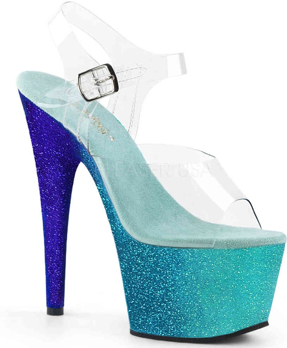 EU 40 = US 10 | ADORE-708OMBRE | 7 Heel, 2 3/4 Ombre Glittered PF Ankle Strap Sandal